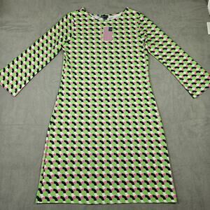 Melly M Dress Womens XL Geometric Print Green Pink Long Sleeve Stretchy USA